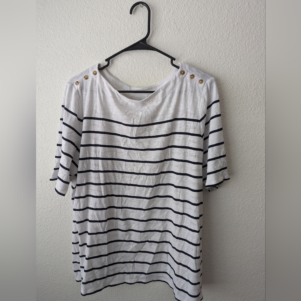 J.Jill Woman's Black Striped Short Sleeve Shirt